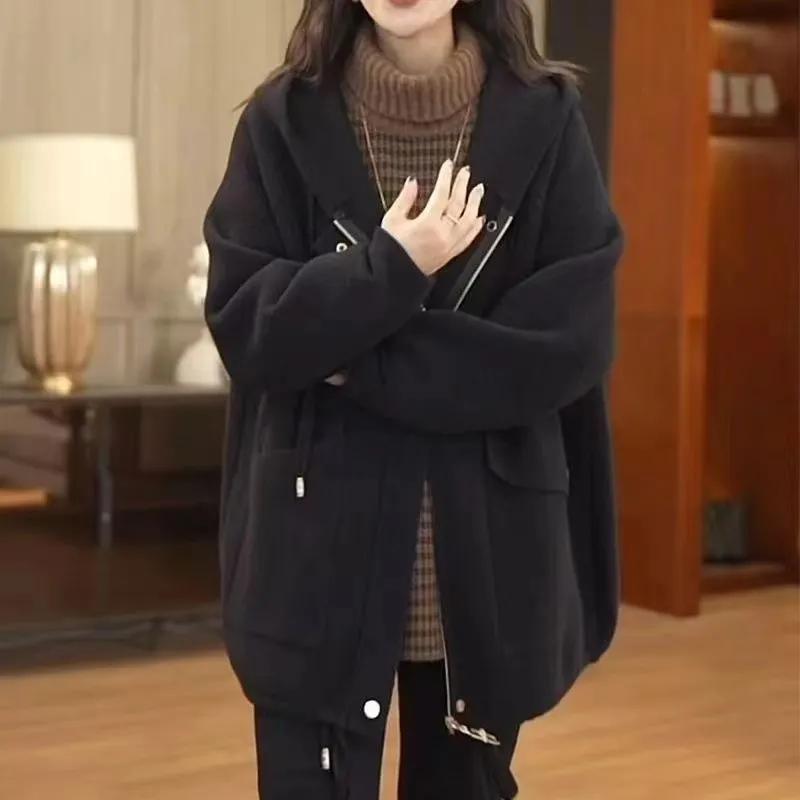 Pulloverjacke verdickt im Herbst und Winter zur Wärmehaltung, große Größe locker und dünn, mittellang, vielseitiges Oberteil