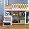 Paturi supraetajate, Spațiu de depozitare generos, Dulap, Fereastră, Cadru din pin, Dulap pentru pantofi, Trepte, Design minimalist, Balustradă stabilă, Alb+Natural, 90x200cm
