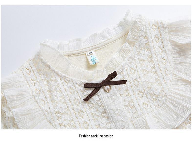 Women's Long Sleeve Stand Collar Lace Shirt with Velvet Inner Layer