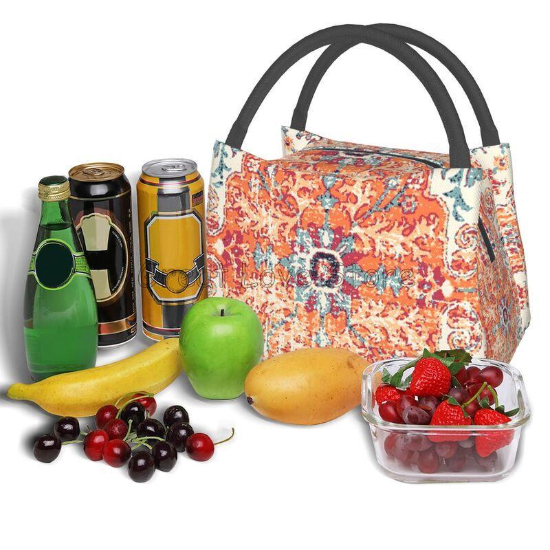 Terracotta Aztec Boho Print Thermal Lunch Bag Women Portable Insulated Cooler Bag for Picnic Work Reusable Waterproof Lunch Box