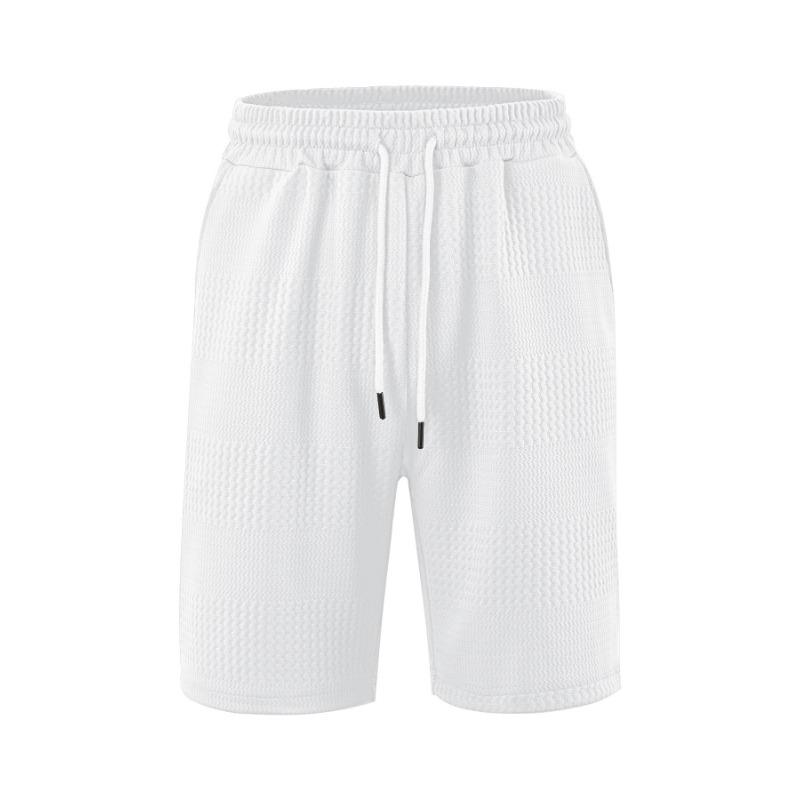 Mens Casual Textured Drawstring Shorts Solid Color Athletic Jogger Shorts S белый