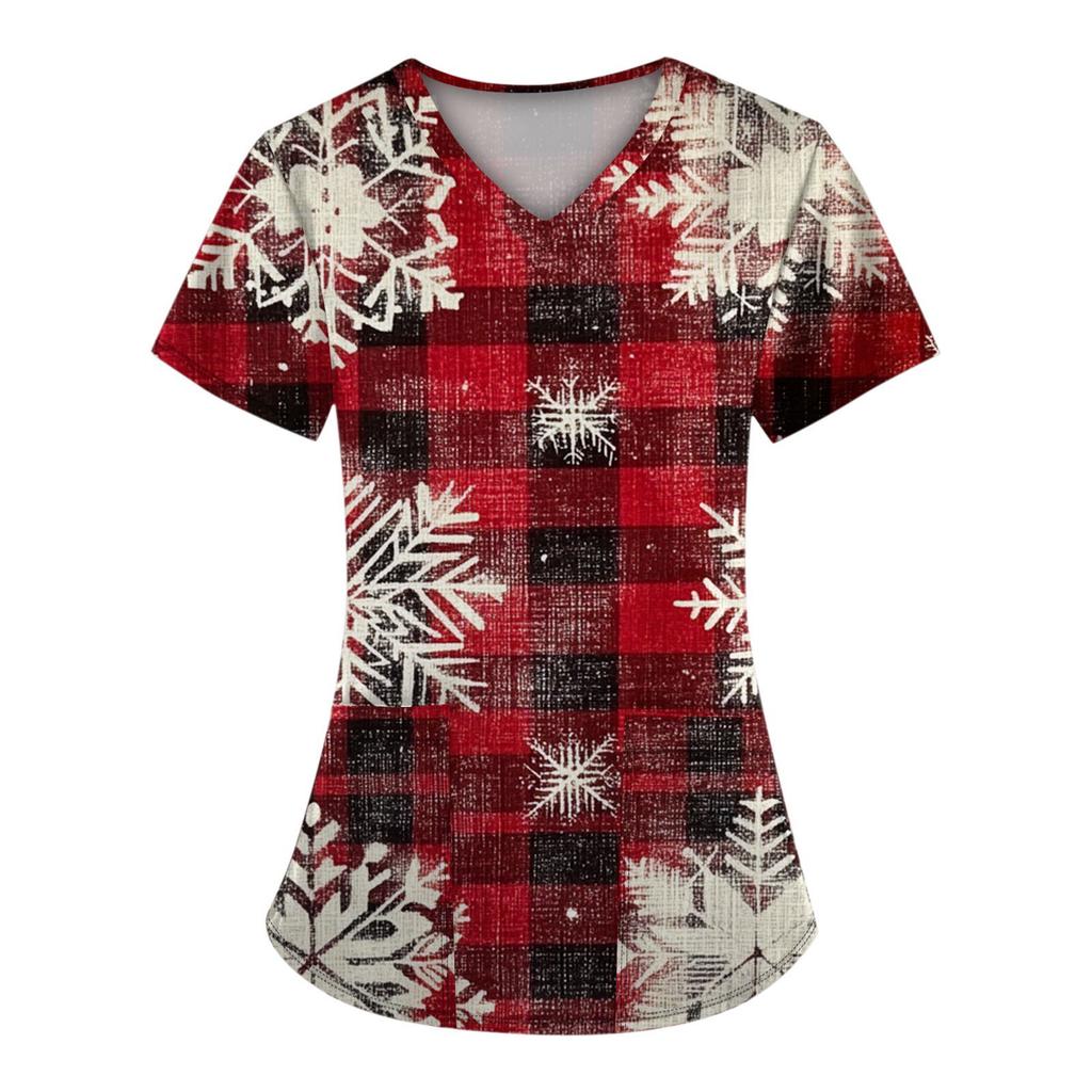 Women's Scrubs Medical Uniform, Festive Snowflake Christmas Tree Print Pattern, High-Quality, Easy To Clean, Quick Drying Clothi