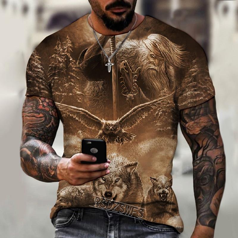 2026 Brand Men's T-shirt 3D Printing Ice And Fire Wolf Horror Series Fierce Werewolf