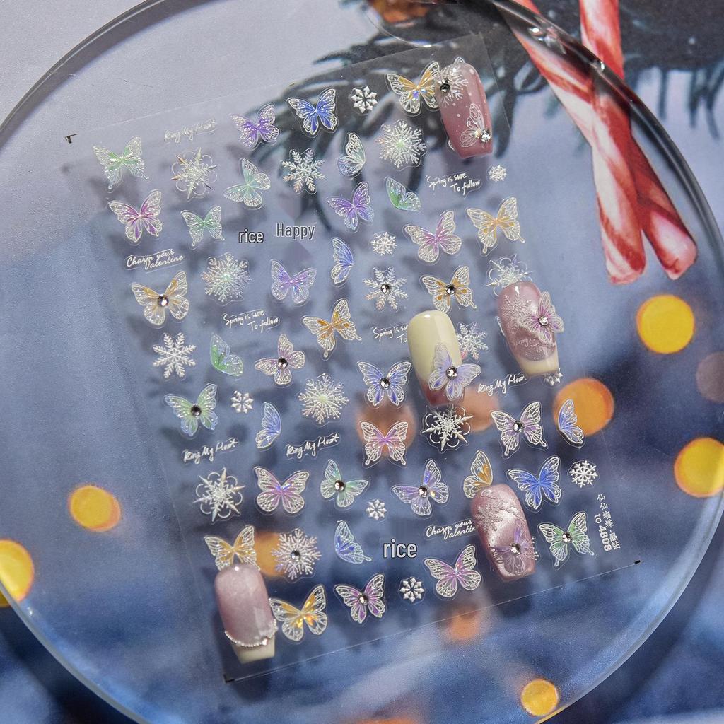 Tomoni Shell Light Nail Art Stickers: Peach Minnie & Colorful Butterfly Designs