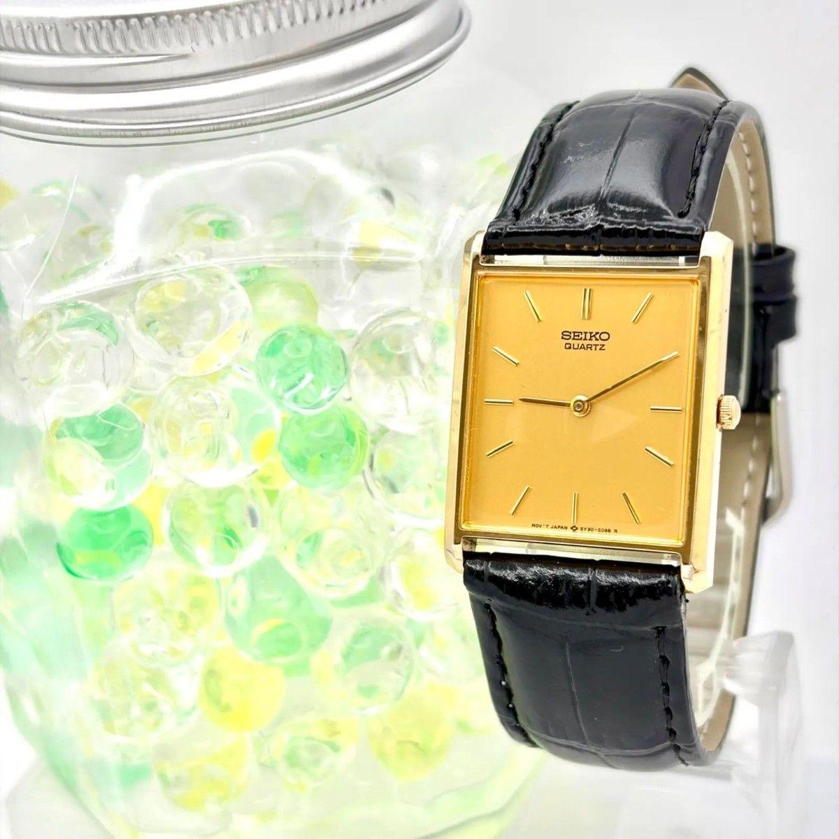 [New Battery] SEIKO Men s Watch Gold Rectangular 5Y30-5069 7N3832 New Belt