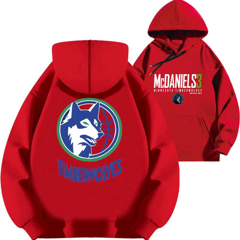 Jayden McDaniels Timberwolves No. 3 Printed Hooded Sweater Top Loose Fall and Winter Fleece Thickened Cap