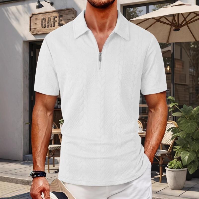 

New Summer Men s Sweatshirt Casual Lapel Half Zipper Pullover Short Sleeve Men s Clothing S білий