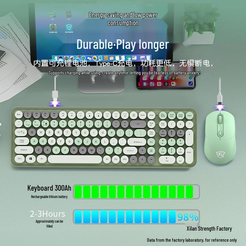 Bluetooth Wireless Silent Mechanical Keyboard & Mouse Set for Girls - Rechargeable and Stylish for Office Use