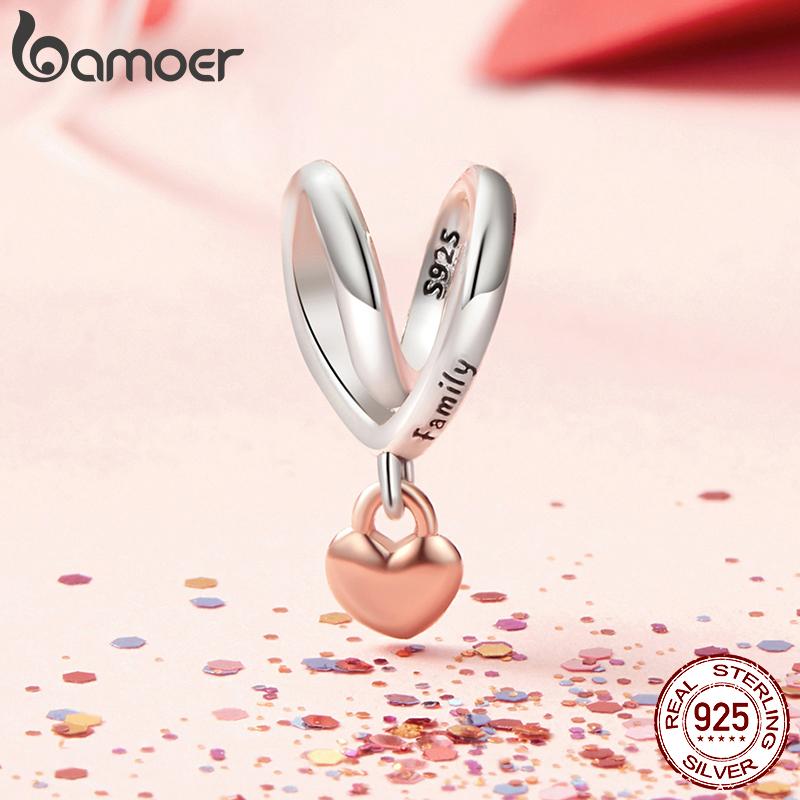 BAMOER Argint Sterling 925 Charm Ciucure Inimă Argint Oxidat Placat cu Aur Roz Pentru Femei Bijuterii Fine