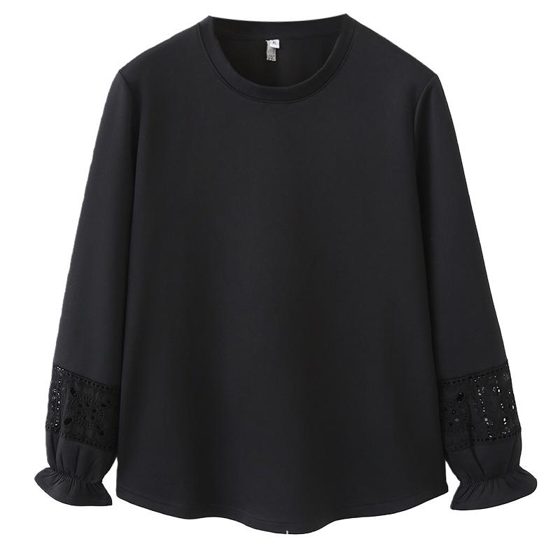

Plus Size Women s Spring Lace Patchwork Slimming Top - Long Sleeve Round Neck 3XL (160-180 lbs) чёрный