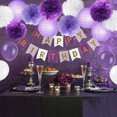 Papierlaternen Bastelset für Lavendel-Lila Themenparty-Dekoration Babyparty Seidenpapierblumen Kugel Pompons Gemischt