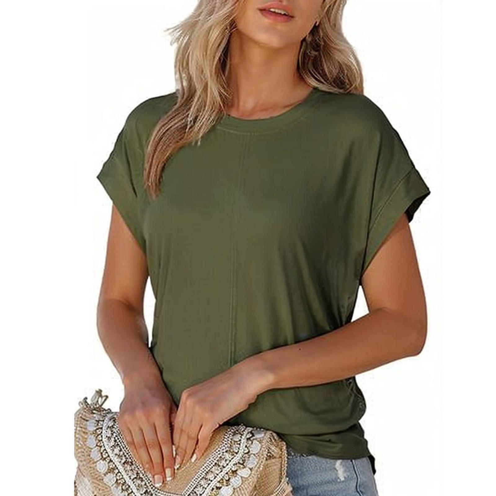 

Женская рубашка с круглым вырезом, коротким рукавом, рукавом-плунжером, эластичной резинкой по бокам, топ Хью XXL армия зеленый