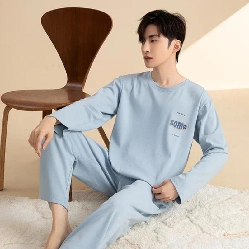 Cartoon Pajamas Men's Cotton Long-sleeved Spring and Autumn Men's Teen Homewear 2-Piece Pajamas Set Homewear Pijama Hombre