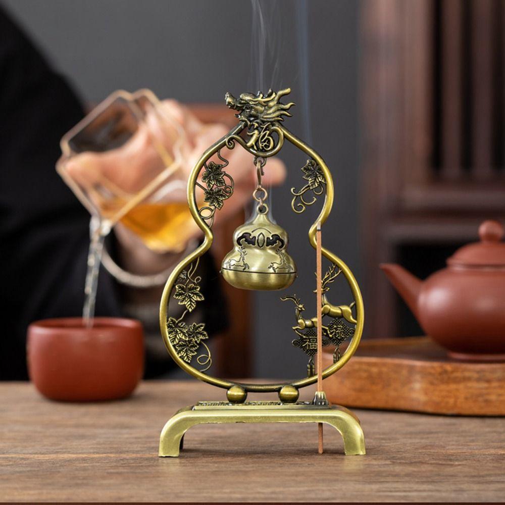 Chinese Style Vertical Incense Burner Pine Gourd Good Symbolism Indoor Aromatherapy Vintage Zinc Alloy Incense Holder Gifts