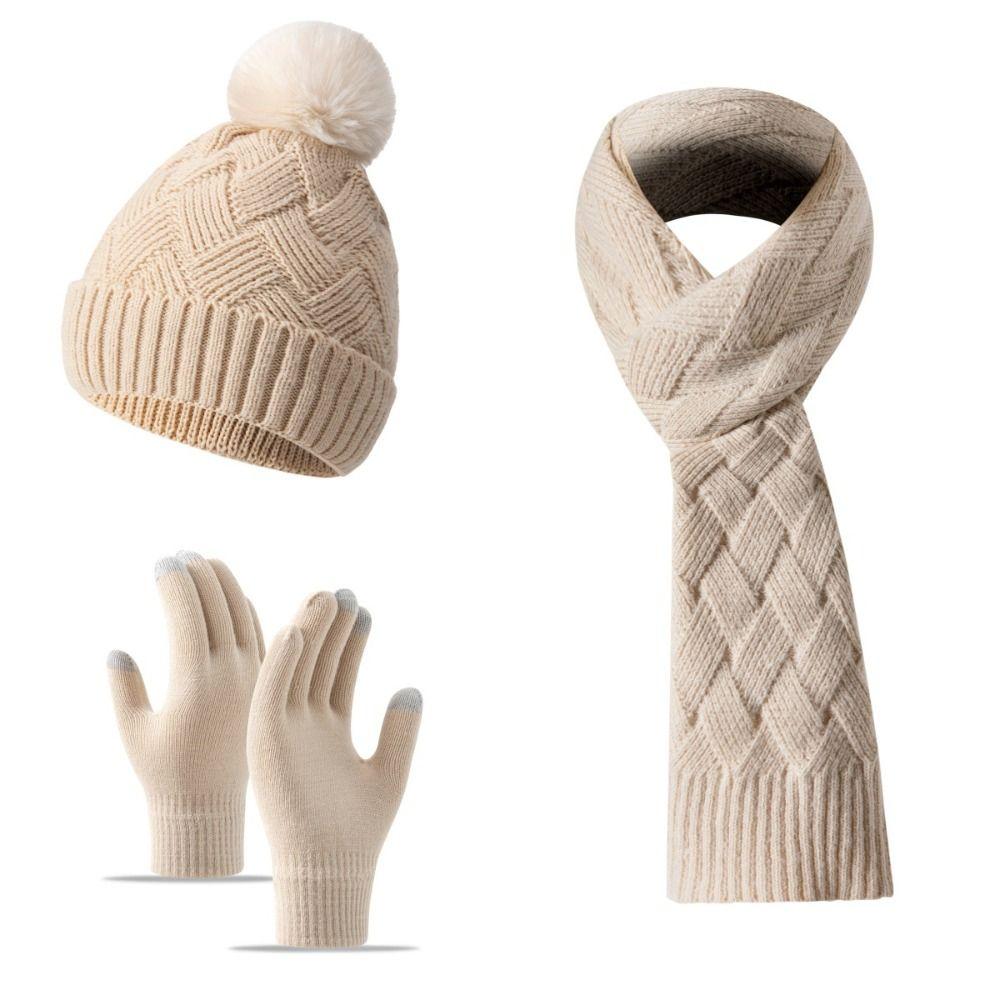 3Pcs/Set Thicken Knit Beanie Snood Set Knitted Touchscreen Gloves Unisex