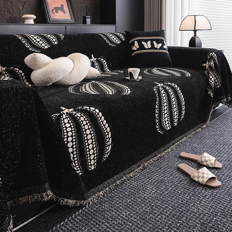 

1 шт. Современный чехол на диван из шенилла с тыквенным узором, одеяло с художественной бахромой для декора гостиной, спальни или офиса 180 * 130cm single pack