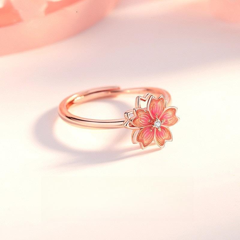 Turn Peach Blossom Ring Female Niche Design High-end Sense New Chinese Style Sansheng III Rotating Ring To Send Girlfriend Jewelry
