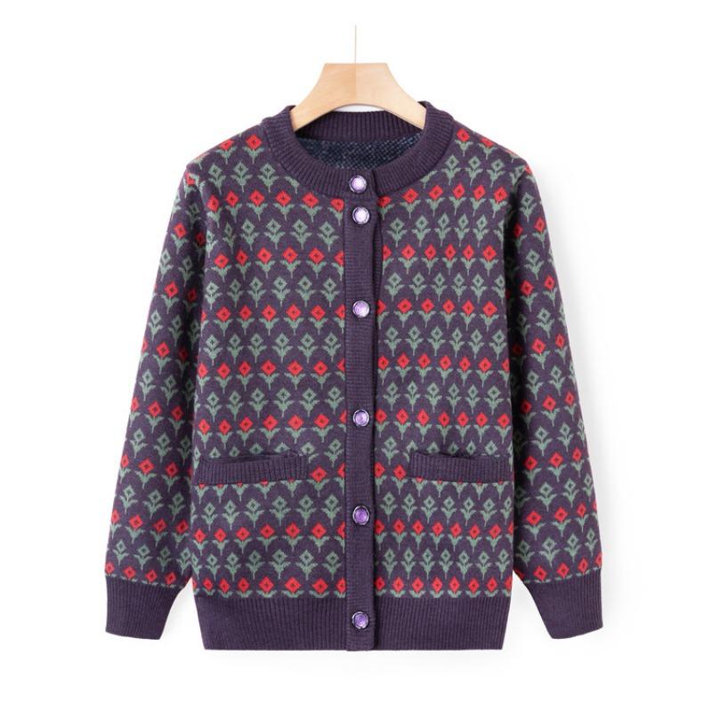 

Новая осенняя куртка-свитер для мамы, женский трикотажный свитер для среднего и пожилого возраста, большой размер, кардиган для бабушки, топ, одежда для пожилых 5XL (recommended 150-82.5kg)