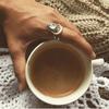 WOSIKATE Vintage Water Drop Shaped Moonstone Thai CopperRing For Women Fashion Jewelry Punk Style Hand Accessories Finger Ring