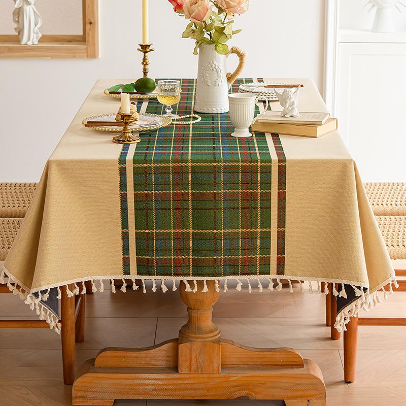 Cotton And Linen Tablecloth Light Luxury High Sense Apricot Green Branch Embroidery French Retro Rectangular Tablecloth Dining Table Round Table