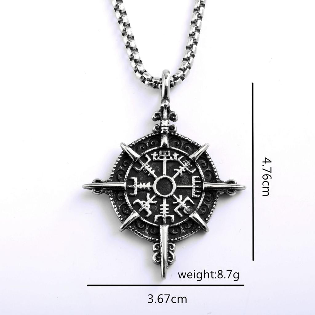 Vintage Nordic Men's Stainless Steel Men's Pendant Viking Compass Rune Necklace Pendant