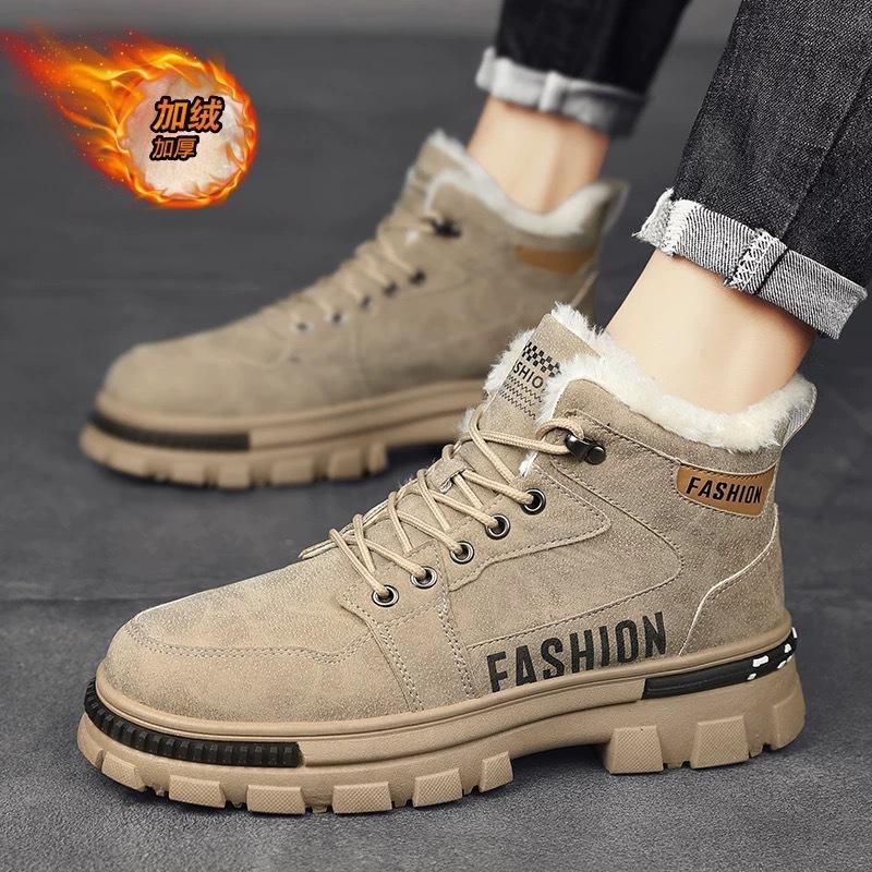 Winter Velvet Martin Boots Men's Shoes New High-top Tooling Shoes Men's Non-slip and Wear-resistant Thickened Warm Cotton Shoes Short Boots