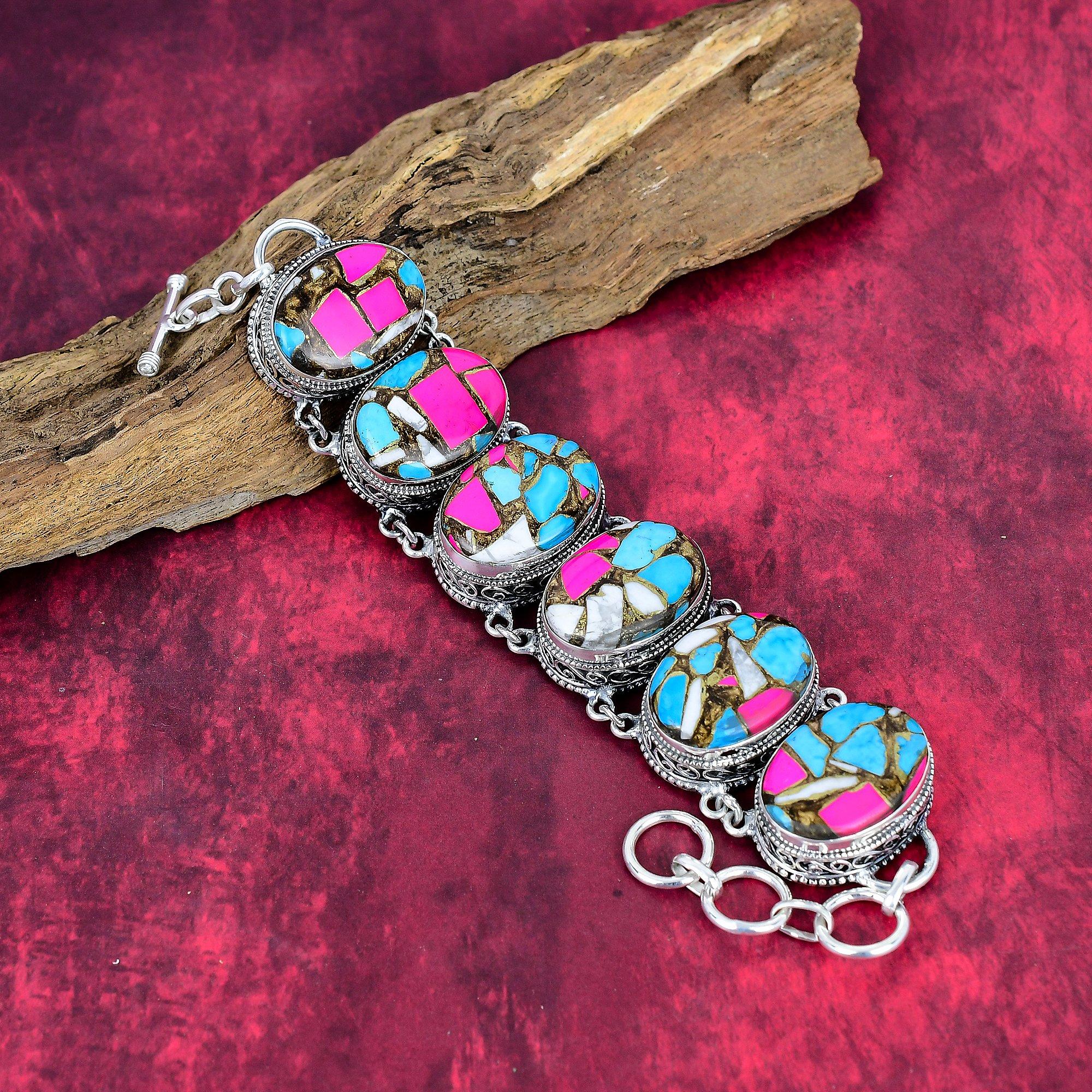 

Cotton Candy Turquoise 925 Solid Sterling Silver Bracelet with Adjustable Chain, Handmade Gemstone Jewelry Bracelet Love Forever Gift