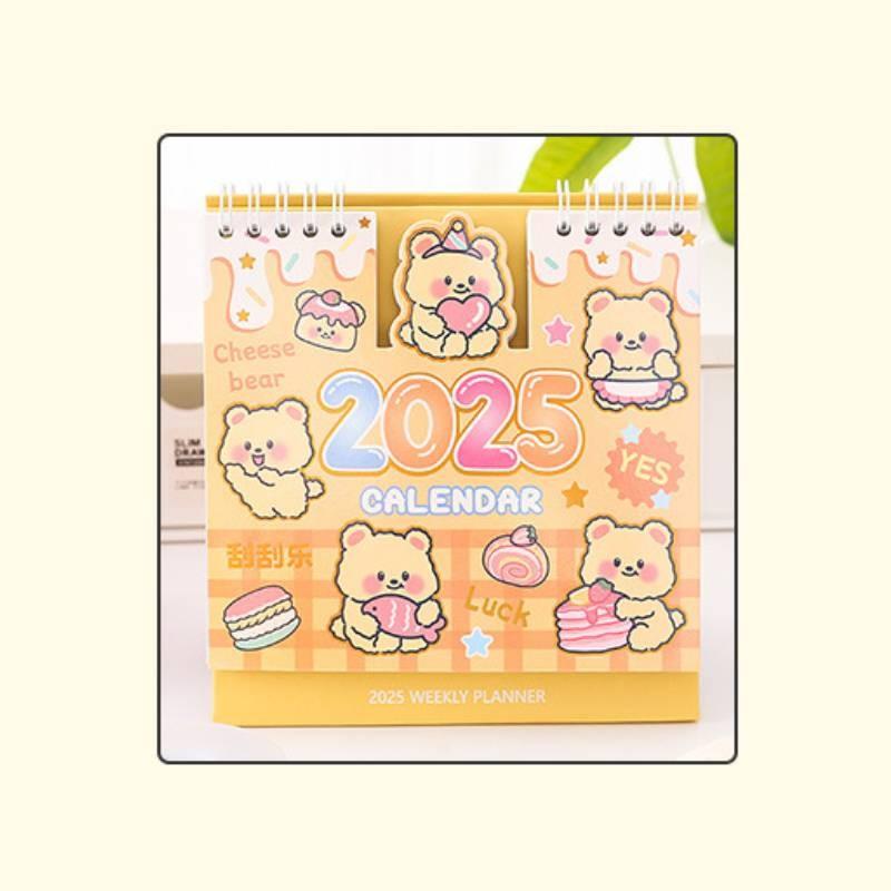 

2025 Scratch Off Calendar Cartoon Cute Tabletop Decoration Student Calendar Yellow