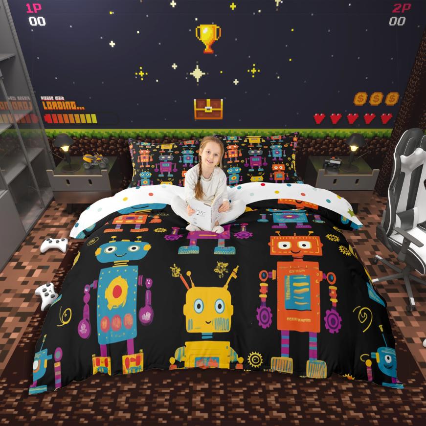 Homewish Cute Duck Duvet Cover SetCartoon Animal Bedding SetOrange Black Bed Set For Boys GirlsUltra Soft Home Decor