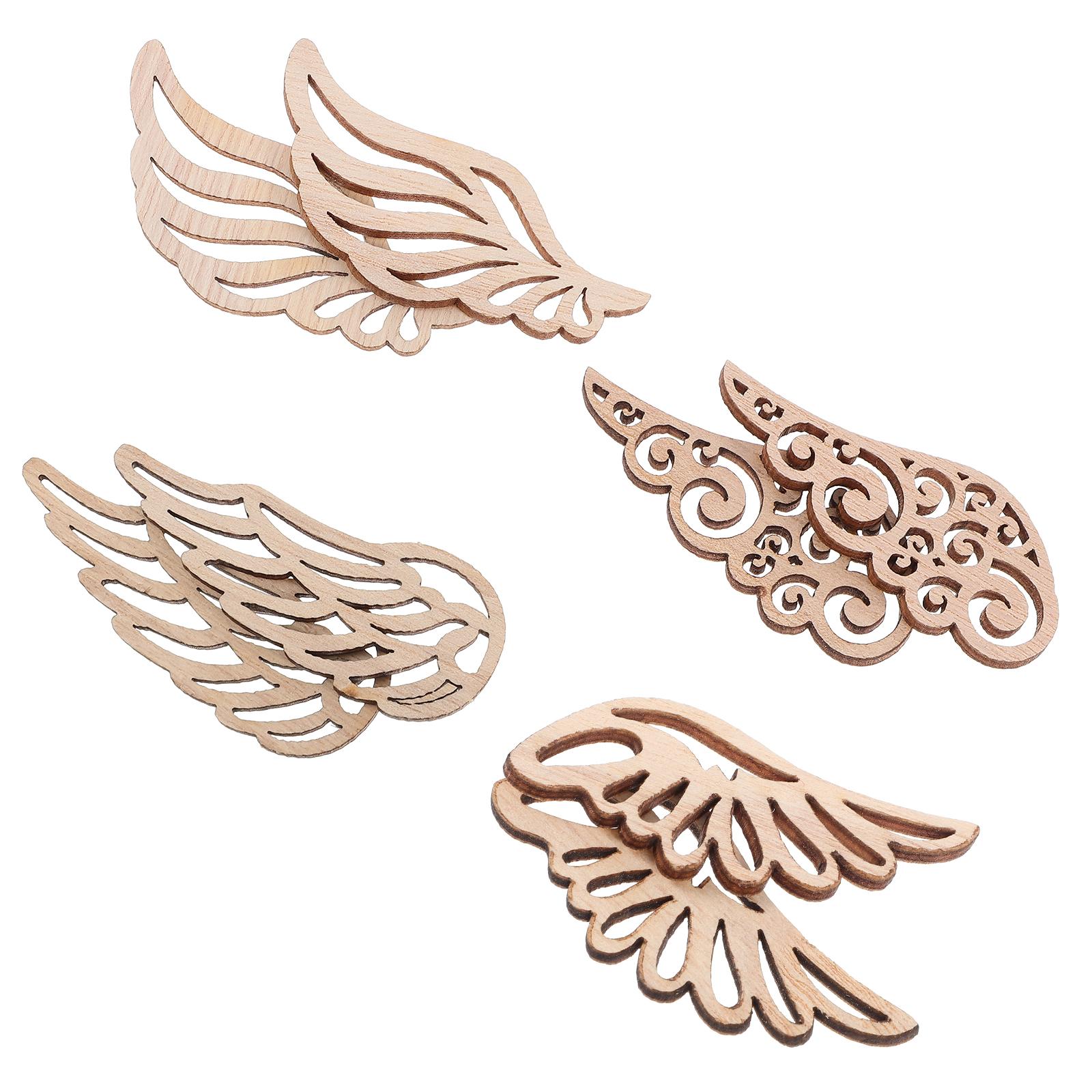 80 шт. Деревянные чипсы в форме крыльев ангела, Натуральные деревянные спилы, DIY роспись, Поделки, Деревянные подвески в виде крыльев ангела, Рождественские подвесные украшения