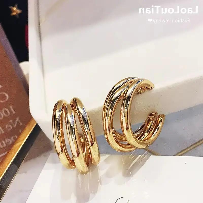 Smooth Metal Chunky Hoop Earrings for Women Fashion Round Circle Hoops Statement Earrings New Trendy Jewelry Gifts
