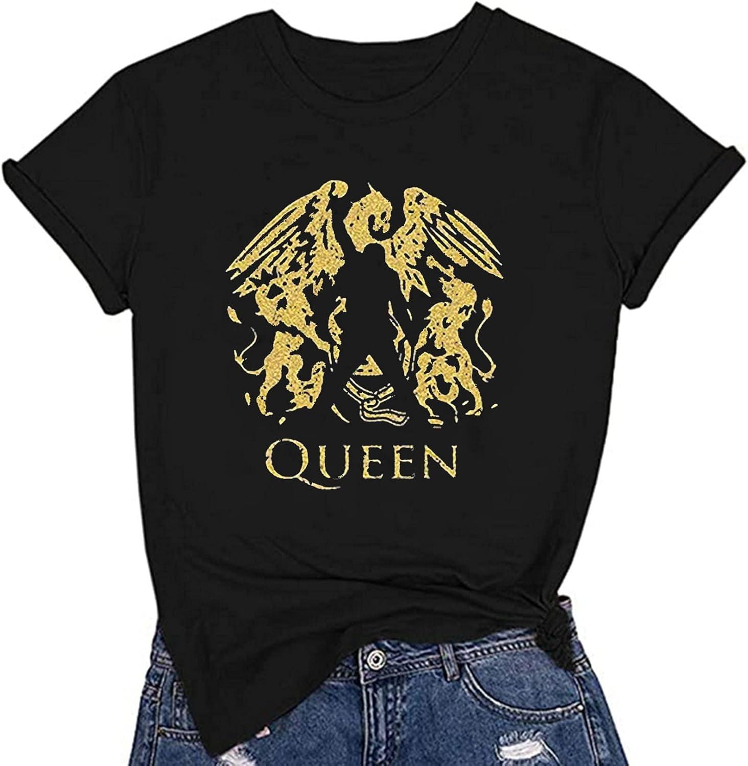 Damen Vintage Hemd Musikkonzert T-Shirts Sommer Kurzarm Lässige Grafik-T-Shirts(1) XXL schwarz