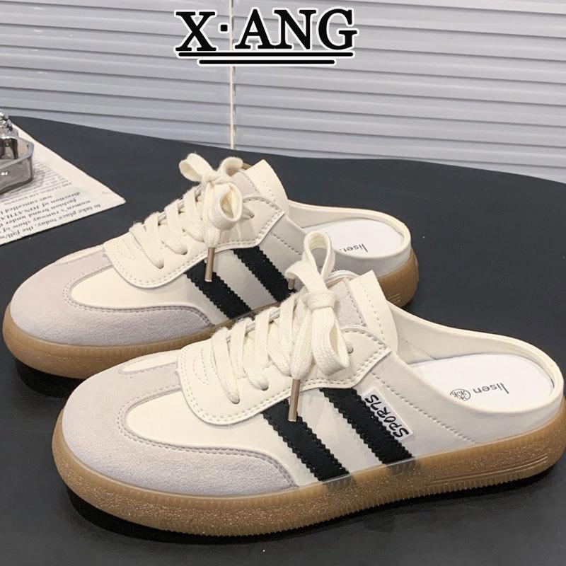 Cowhide Version Soft-soled Women's Shoes Bag Head Half Slippers Summer Wear New One-pedal Lazy Little White Shoes