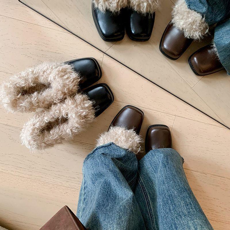 Small Leather Shoes Light Mouth Thick Heel High Heels Women's 2025 New Autumn and Winter Loafers Plush Shoes Mary Jane Single Shoes