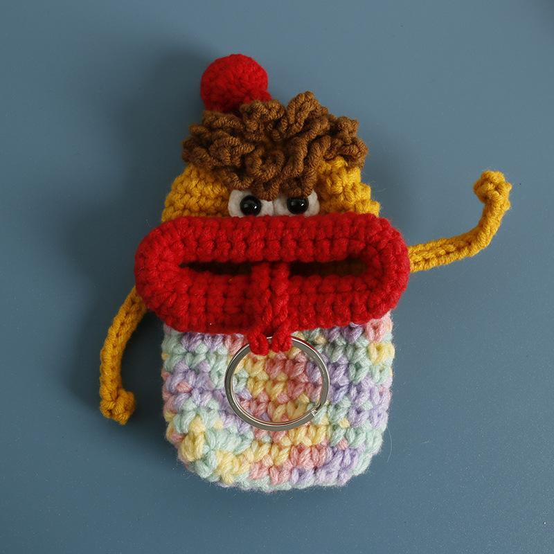 Funny Sausage Mouth Doll Series Crochet Bag Keychain For Car Keys Holder Knitting Doll Keyrings For Key Storage Custom Accessory