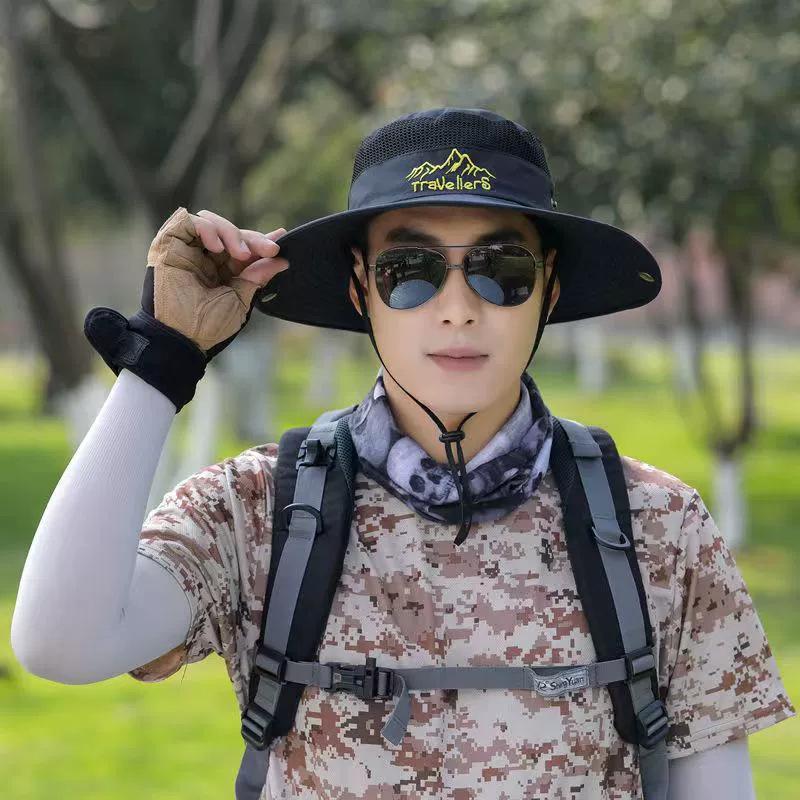 Spring and Summer New Men's Cm Sun Hat Bucket Hat Outdoor Sun Protection Hat Breathable Big Eaves Hat Climbing Hat Fishing