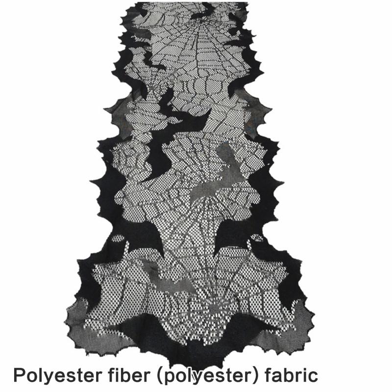 Spooky Bat Cobweb Black Table Runner for  Party Decoration, Polyester Fabric Cobweb Table Runner Cover