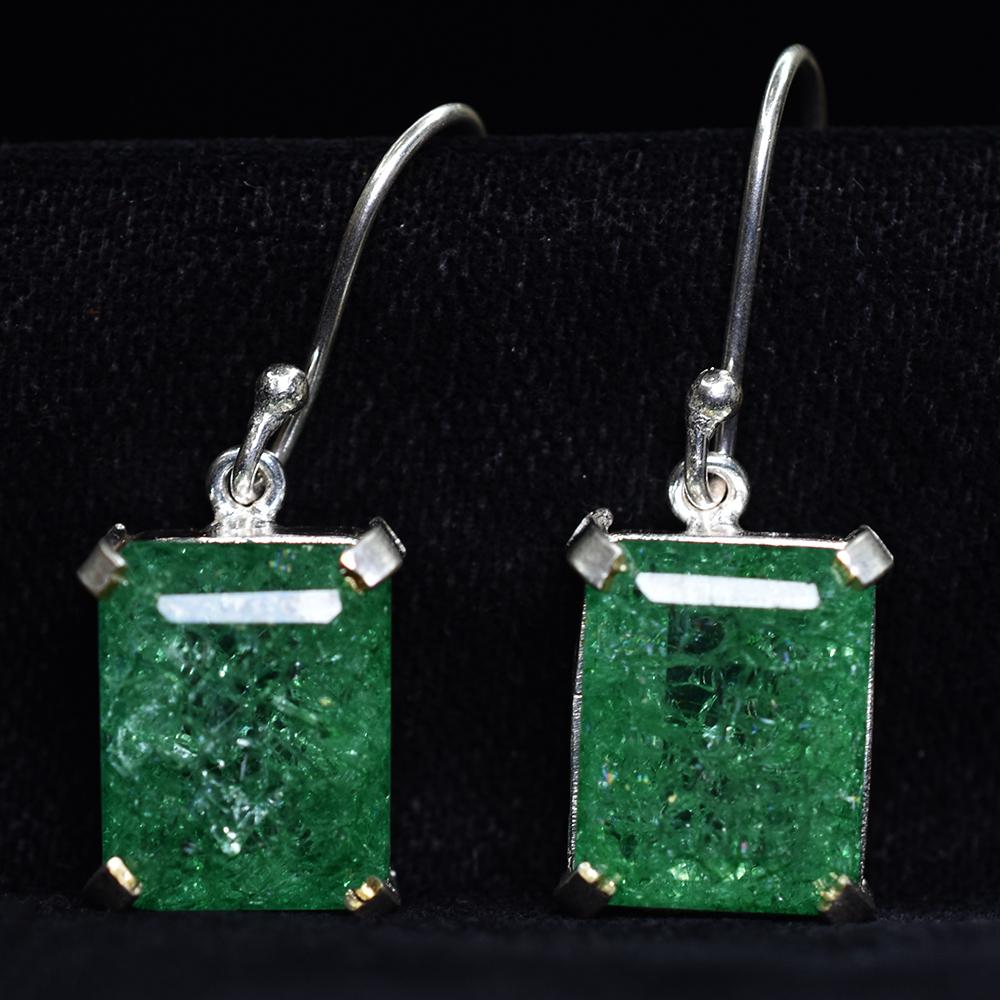 Natural Green Emerald 58 Ct CERTIFIED 925 Sterling Silver Emerald Cut Earring MY.ER-45-NS