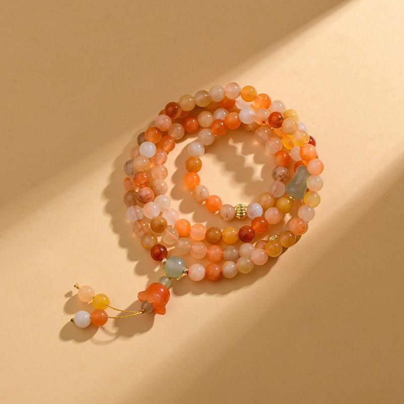 Xinjiang gold silk jade multi-circle bracelet, lily of the valley pendant, Buddha bead rosary scenic monastery popular bracelet jewelry