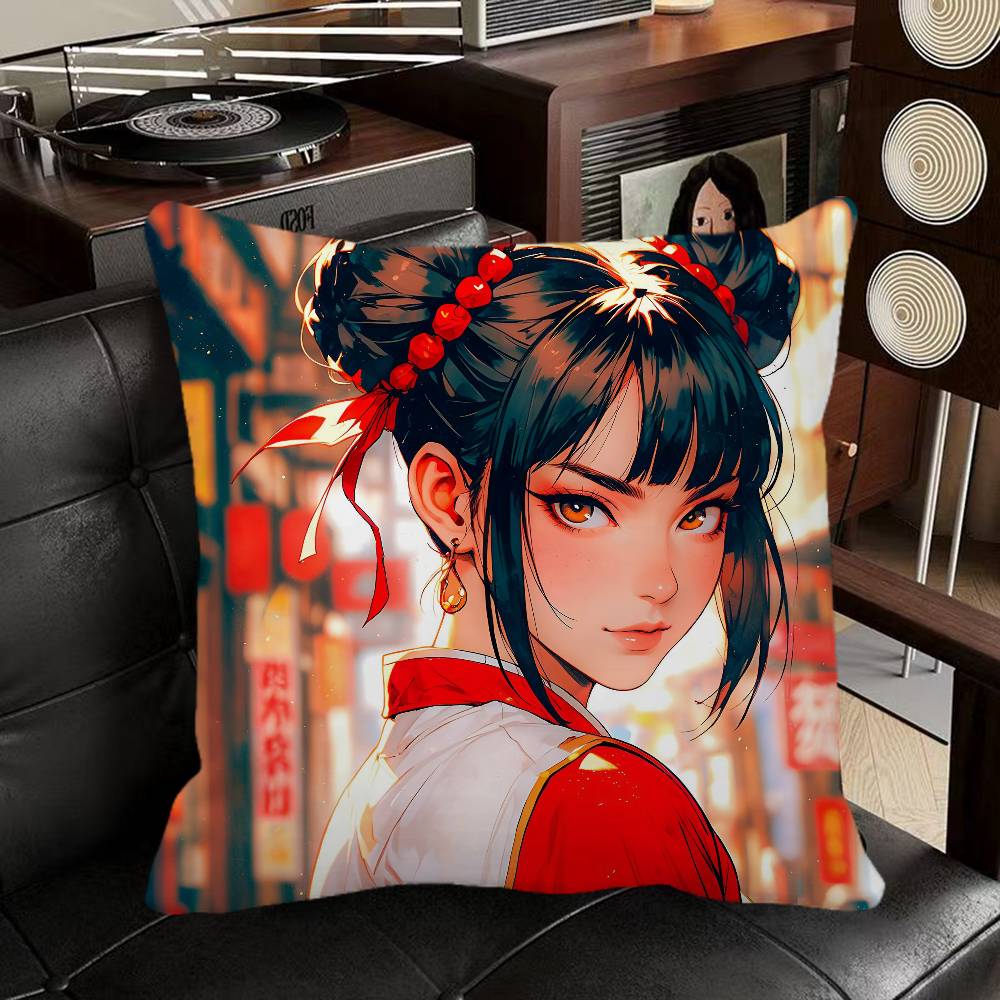 Chun Li Street Fighter Anime Pillow Case Square Pillow Bedroom Sofa Leisure Comfort Cushion Car Home Decoration