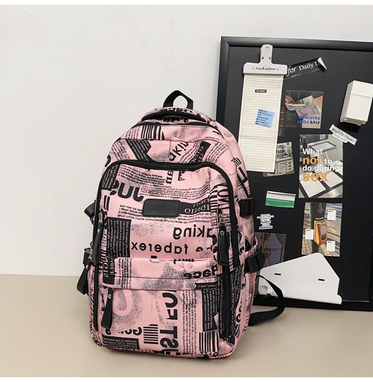 

Школьный рюкзак для мальчиков, учеников средней школы, старшеклассников, кампусный рюкзак большой вместимости для девочек, рюкзак с граффити. розовый