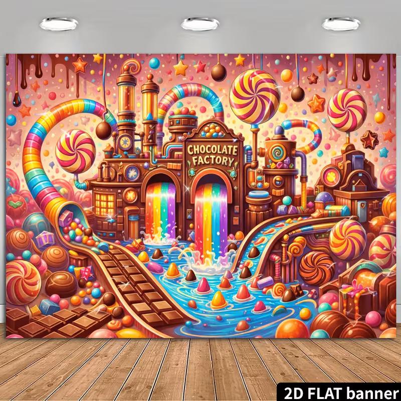 

2D Sweet Chocolate Factory Backdrop, Colorful Candy & River Party Background 47.2x31.5inch/120*80cm