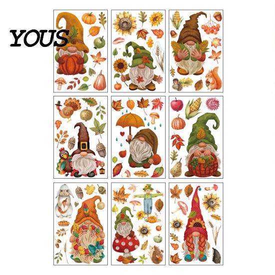 Removable Maple Leaf Decals 9 Sheets Fall Woodland Animals Window Clings, Autumn Pumpkin Clings Squirrel Fox Rabbit Glass Sticker, Anti Collision