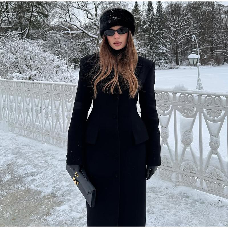 Lapel Single-breasted Long Ladies Coat Fashion All-match Solid Color Thick Coat Autumn and Winter New Ladies Long Jacket