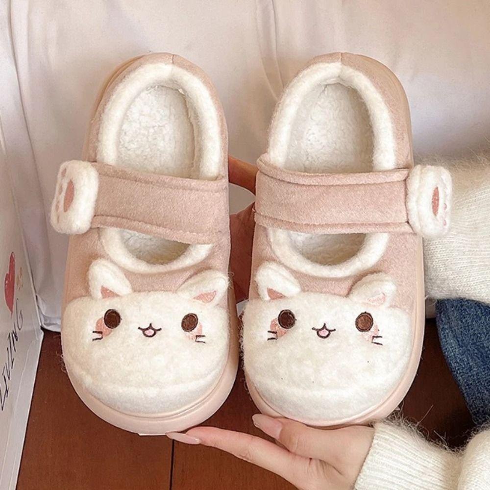 Cute Cartoon Cat Paw Shoes Anti Slip Kawaii Thick Warm Slippers Lolita Thick-sole Plush Floor Shoes Girls