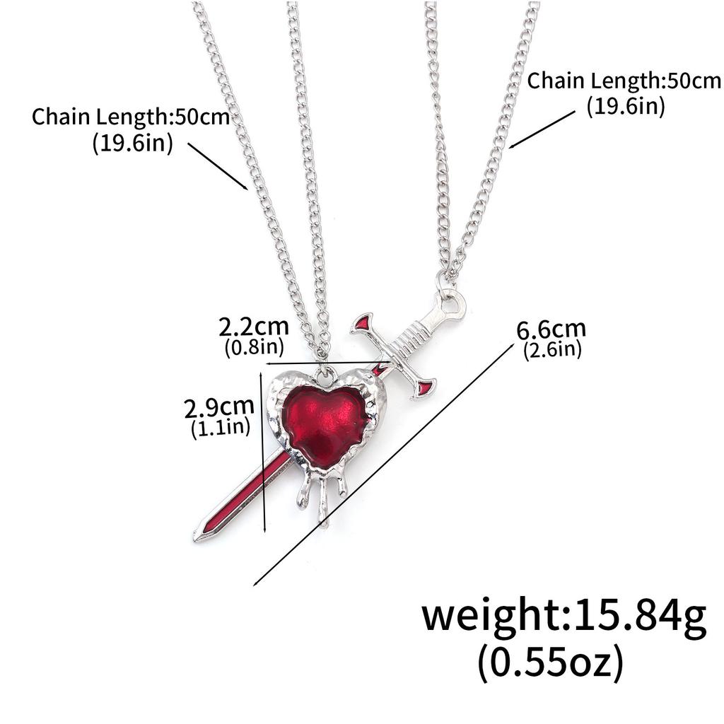 New 2PCS/set Sword Heart Couple Necklace Gothic Love Heart-shaped Pendant Women Year's Christmas Valentine's Day Gift Jewelry