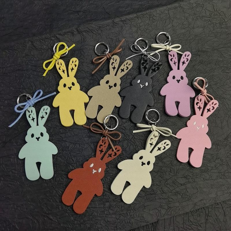 Leather Rabbit Car Keyring Bag Pendant Handmade Charm Personalized Trendy Girl Gift Bag Accessories