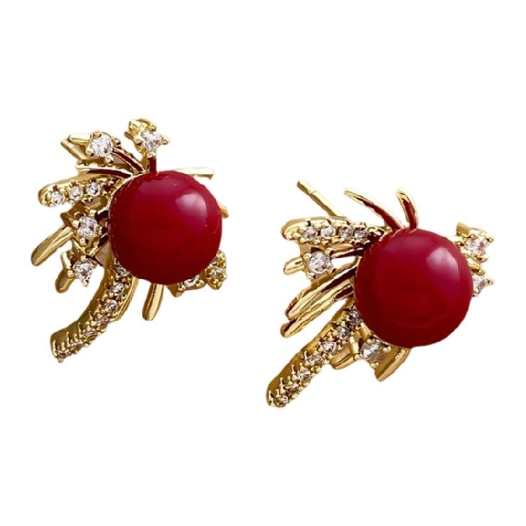 

Sophisticated Red Gemstones Fire Works Earrings Stylish Rhinestones Ear Accessories Accessory For Elegant Look