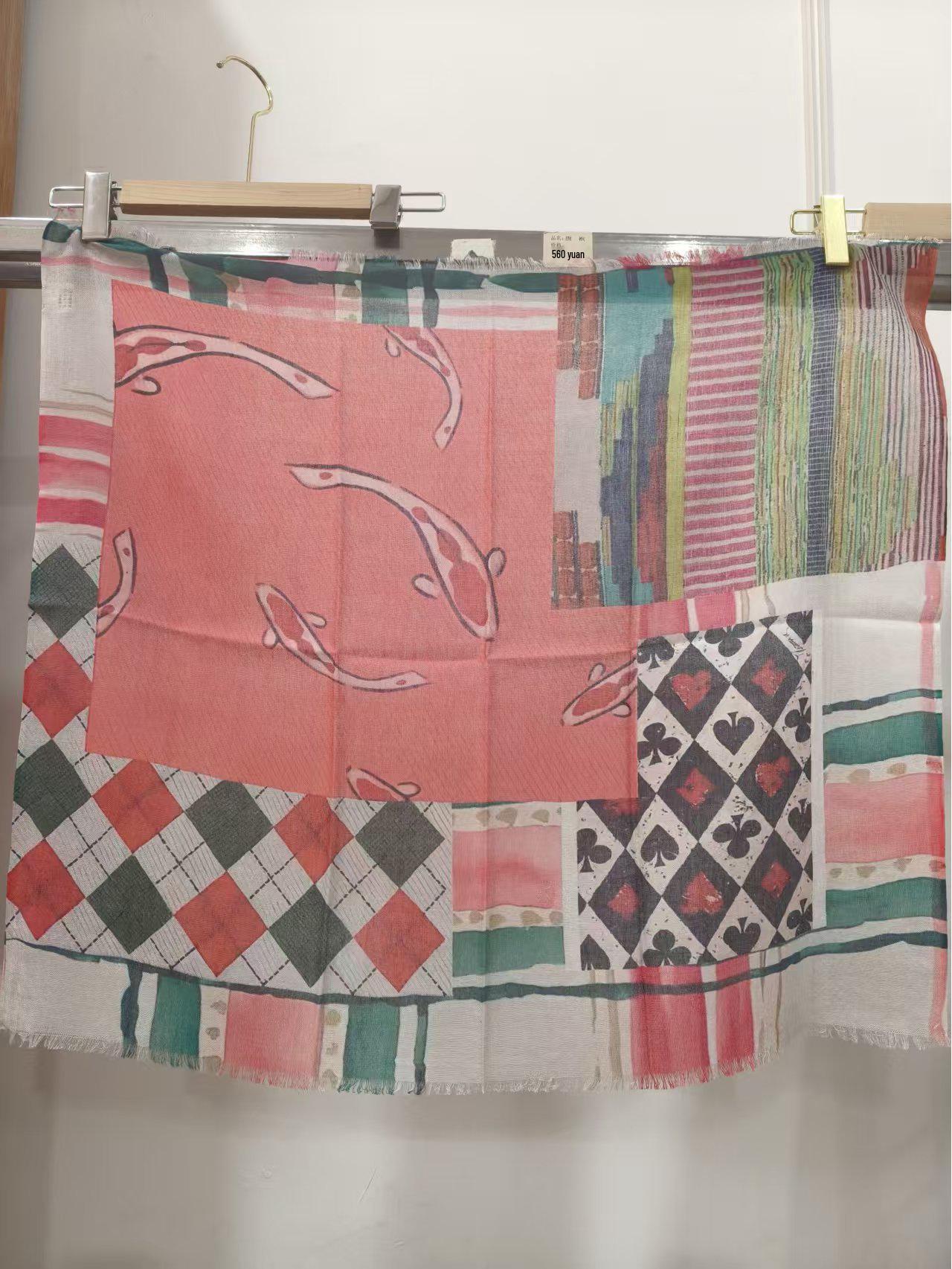 Silk Wool Digital Print Square Scarf Neck Wrap SM01