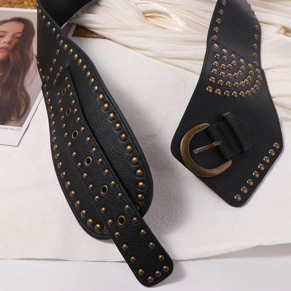 Punk Metal Rivet Belt Adjustable Waist Corset Gothic Wide Cummerbunds  Girl